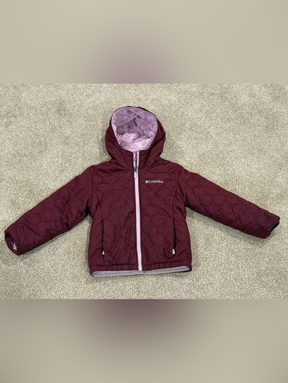 Columbia Girls' Bella Plush Plum Hooded Jacket with Fleece Lining